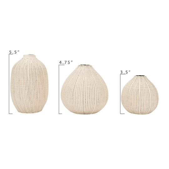 Hello Honey® White Stoneware Vases with Textured Black Polka Dots Set